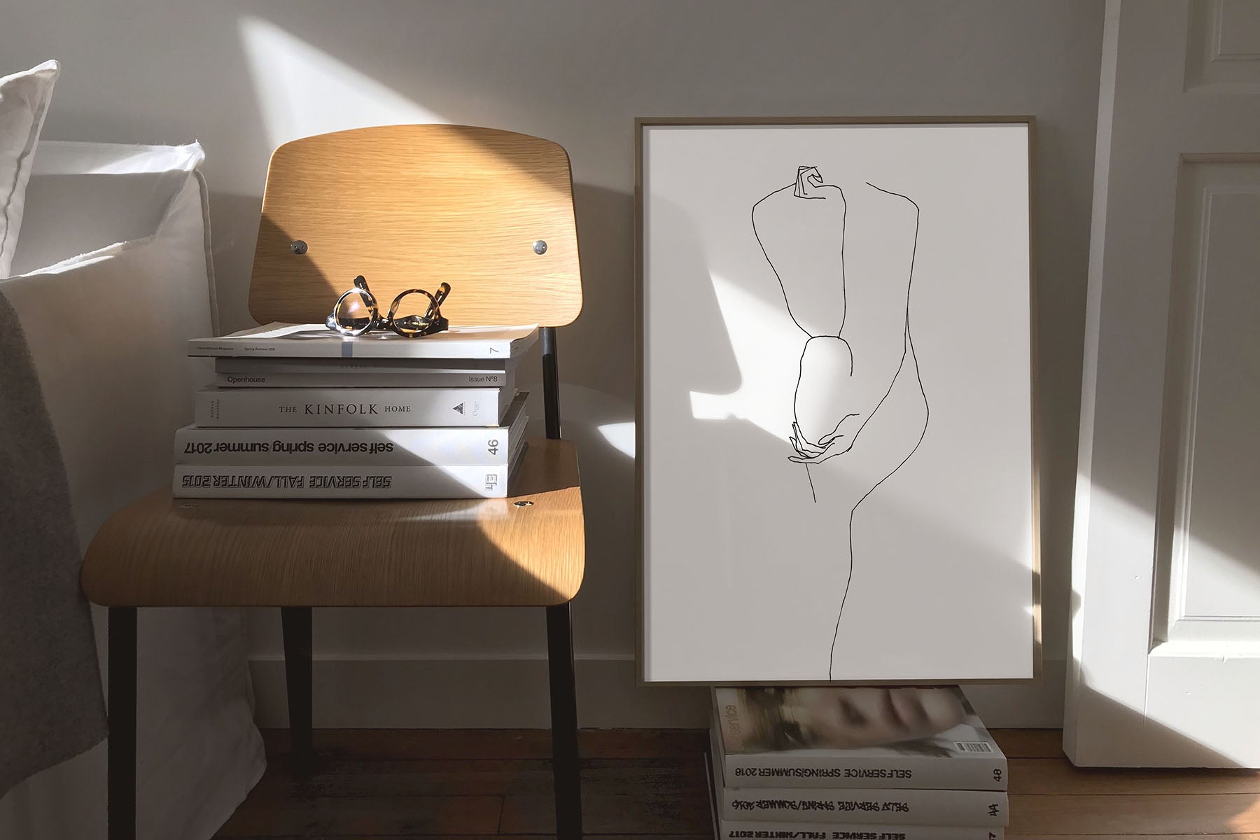 FredericForest_Grammatical_MinimalDrawingArt_50x70cm_WomanThinking02_Scene01