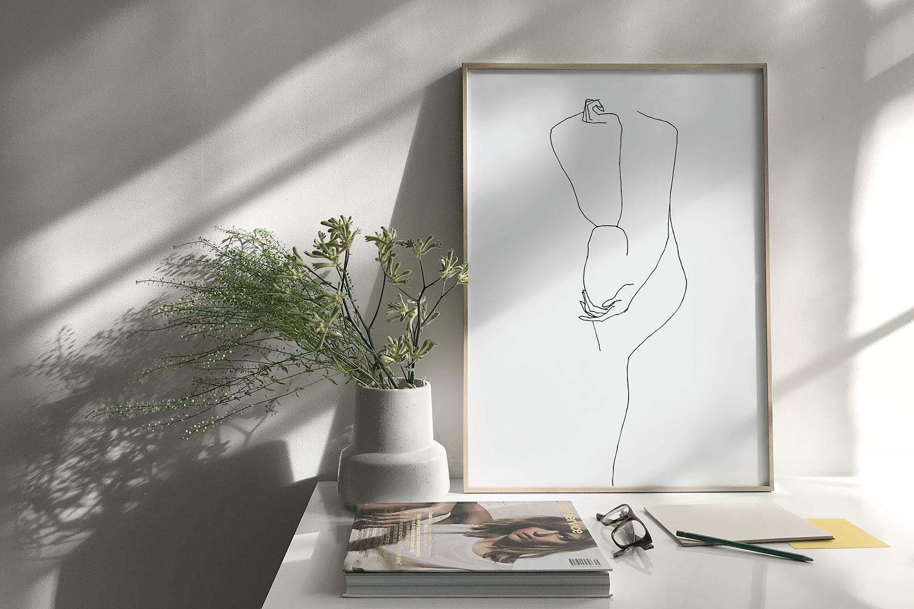 FredericForest_Grammatical_MinimalDrawingArt_50x70cm_WomanThinking02_Scene02