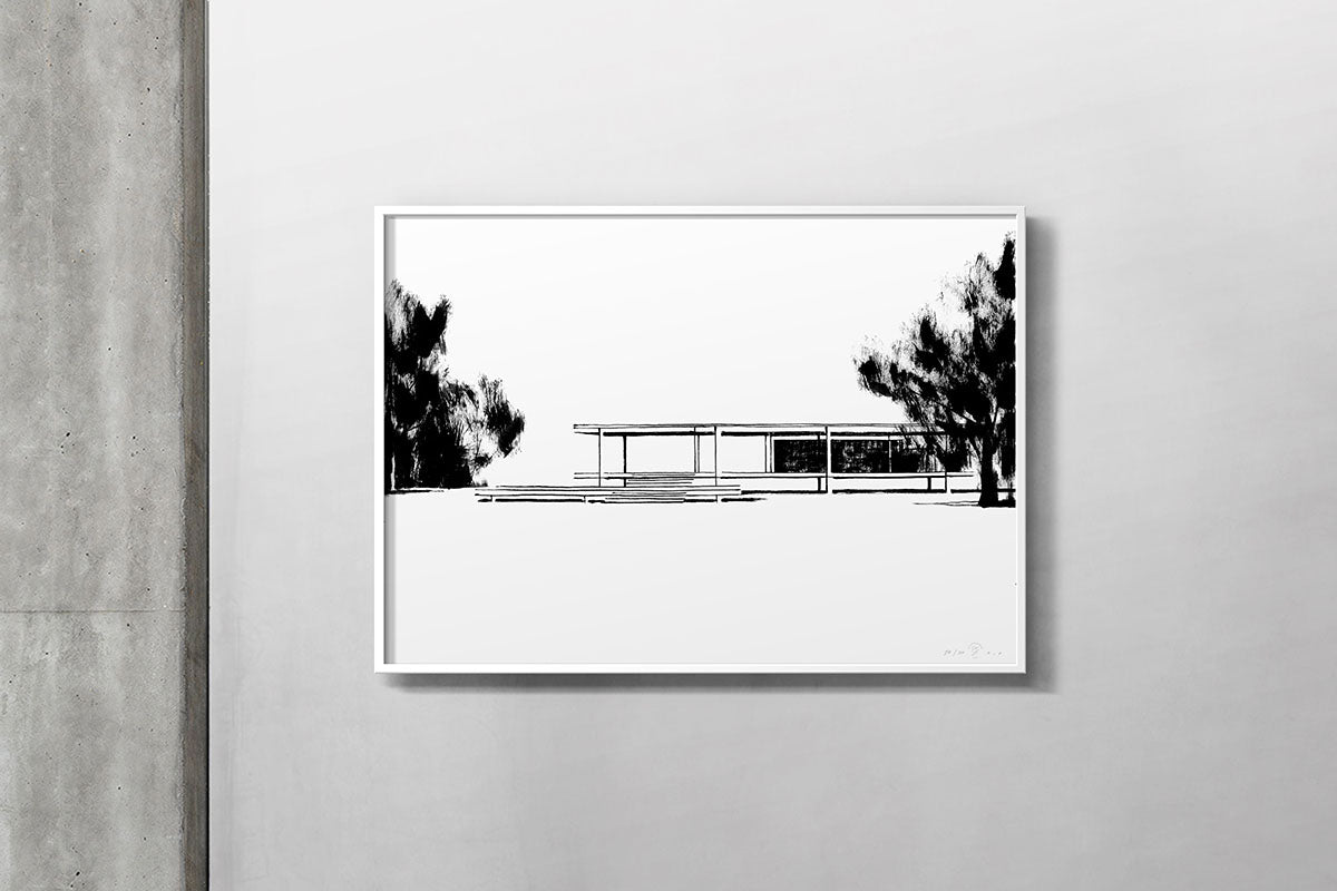 FredericForest_Grammatical_Neutral_MinimalDrawingArt_50x70cm_FarnsworthHouse2_MiesVanDerRohe_Scene5
