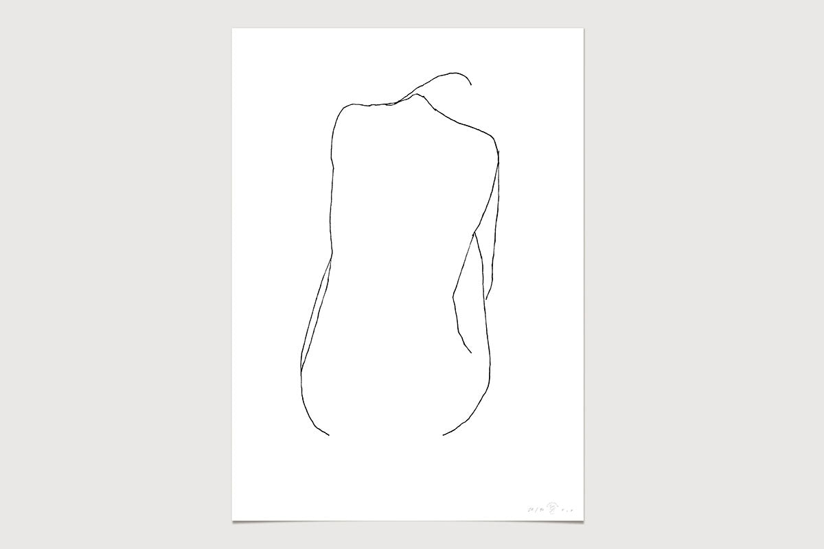 FredericForest_Grammatical_Neutral_MinimalDrawingArt_50x70cm_WomanSittingFromBack