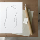 FredericForest_Grammatical_Neutral_MinimalDrawingArt_50x70cm_WomanSittingFromBack_Package