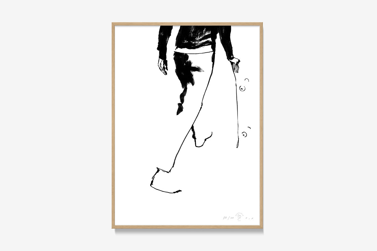 FredericForest_Grammatical_Print_MinimalDrawingArt_30x40cm_Skateboarding1_Framed_Natural