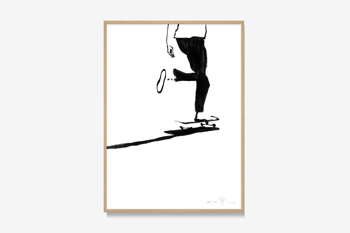 FredericForest_Grammatical_Print_MinimalDrawingArt_30x40cm_Skateboarding3_Framed_Natural