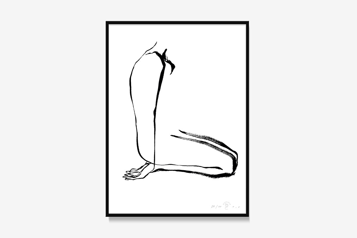 FredericForest_Grammatical_Print_MinimalDrawingArt_30x40cm_WomanWaitingToDance_Framed_Black