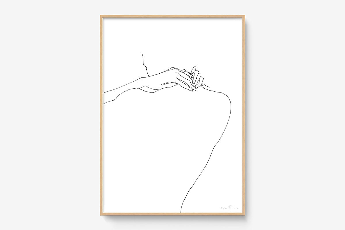 FredericForest_Grammatical_Print_MinimalDrawingArt_50x70cm_HandsOnTheNeck_Framed_Natural