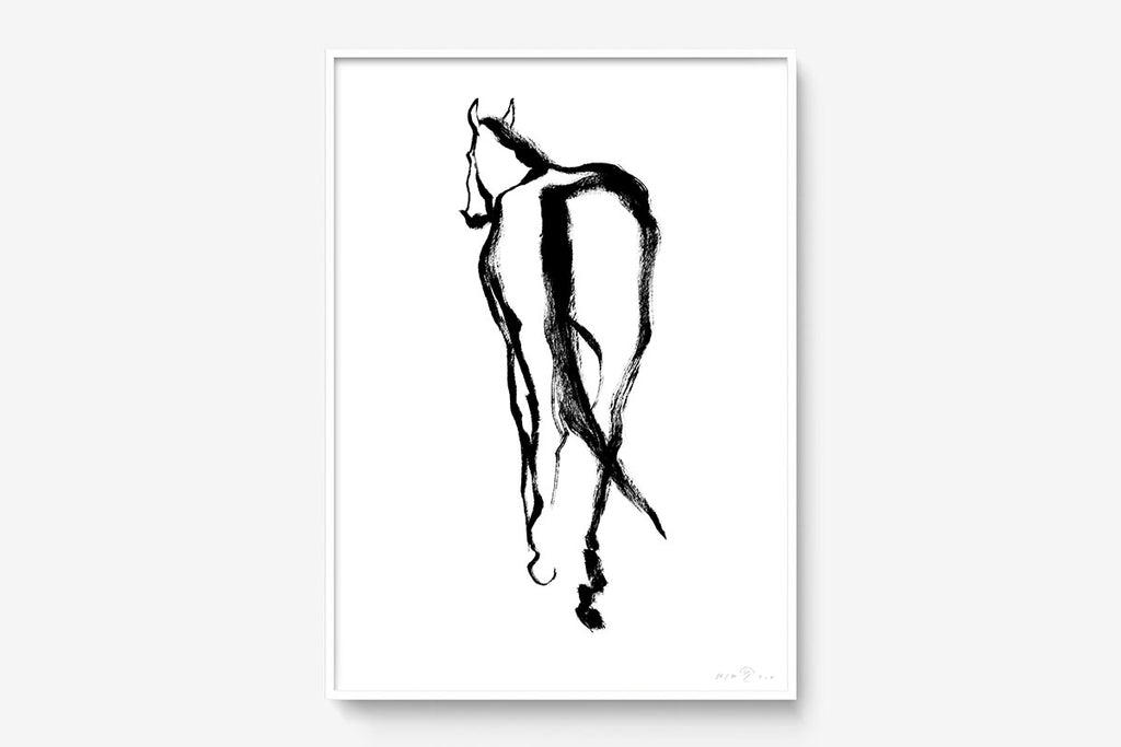 FredericForest_Grammatical_Print_MinimalDrawingArt_50x70cm_Horse2_Framed_White