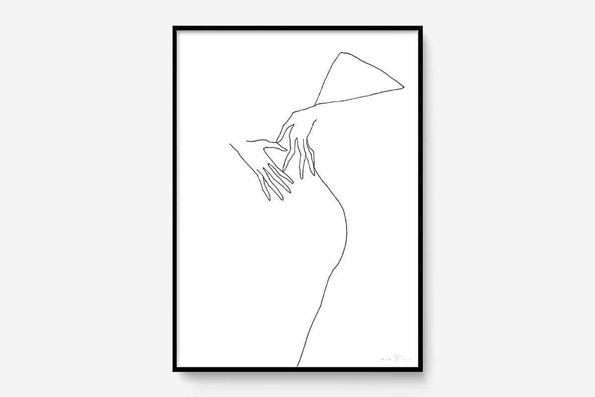 FredericForest_Grammatical_Print_MinimalDrawingArt_50x70cm_WomanDancing1_Framed_Black