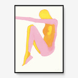 FredericForest_Grammatical_Print_MinimalDrawingArt_50x70cm_WomanEnjoyingTheSun_Framed_Black