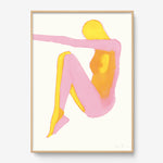 FredericForest_Grammatical_Print_MinimalDrawingArt_50x70cm_WomanEnjoyingTheSun_Framed_Natural