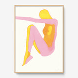 FredericForest_Grammatical_Print_MinimalDrawingArt_50x70cm_WomanEnjoyingTheSun_Framed_Natural