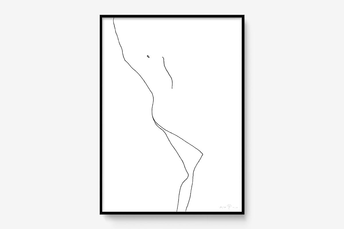 FredericForest_Grammatical_Print_MinimalDrawingArt_50x70cm_WomanLaying2_Framed_Black