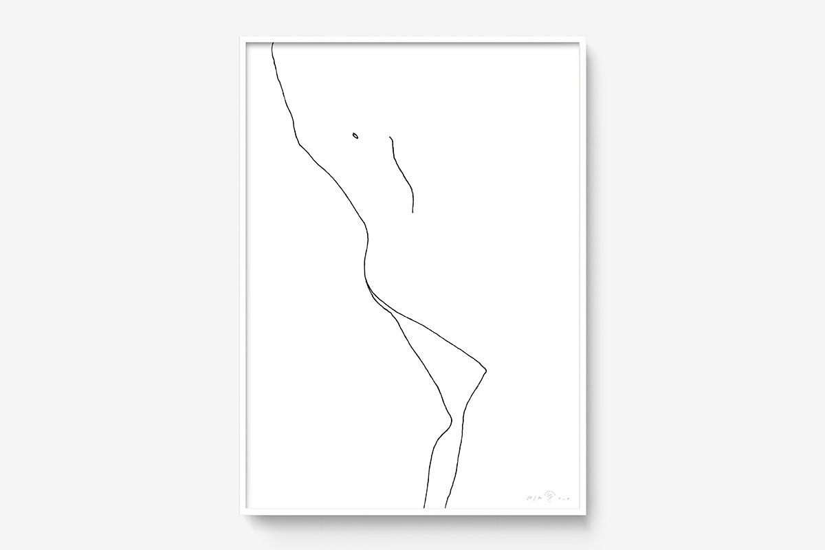 FredericForest_Grammatical_Print_MinimalDrawingArt_50x70cm_WomanLaying2_Framed_White