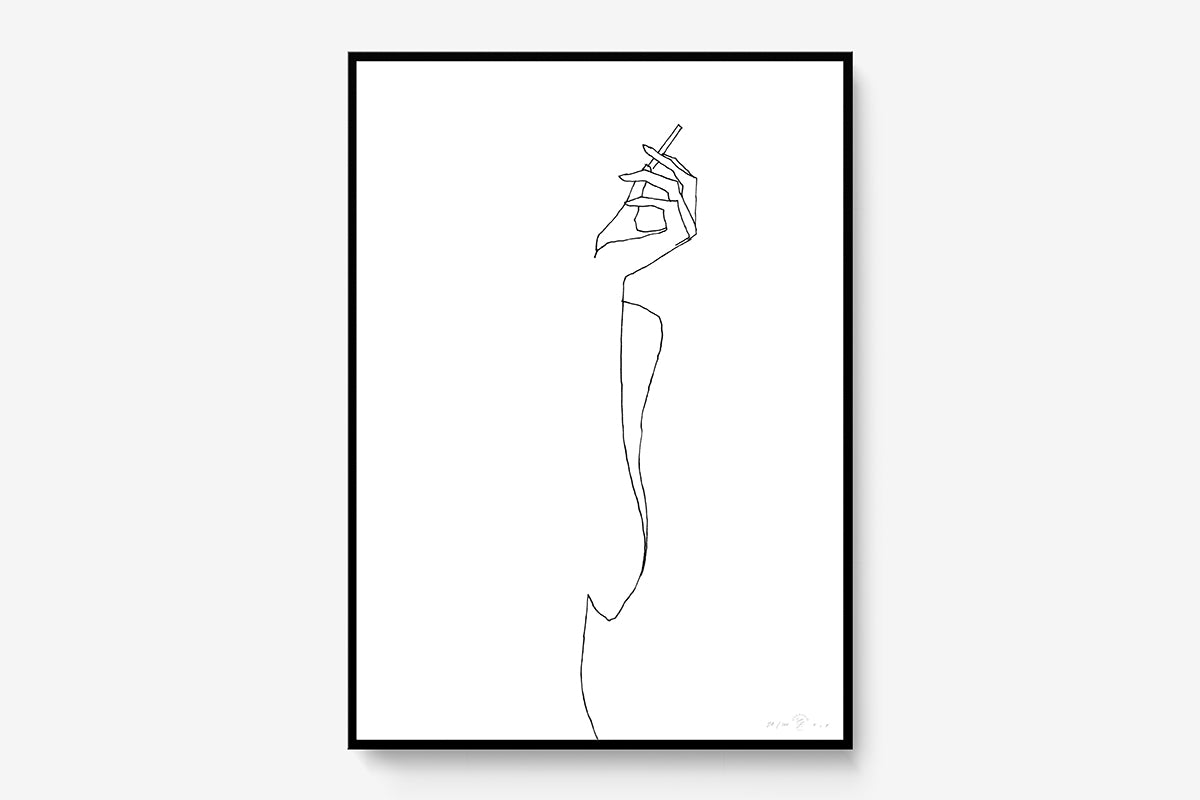 FredericForest_Grammatical_Print_MinimalDrawingArt_50x70cm_WomanSmoking_Framed_Black