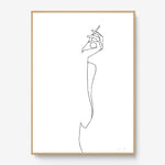 FredericForest_Grammatical_Print_MinimalDrawingArt_50x70cm_WomanSmoking_Framed_Natural