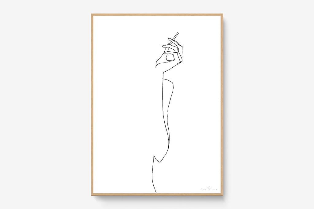 FredericForest_Grammatical_Print_MinimalDrawingArt_50x70cm_WomanSmoking_Framed_Natural