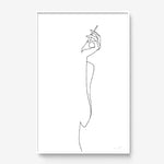 FredericForest_Grammatical_Print_MinimalDrawingArt_50x70cm_WomanSmoking_Framed_White
