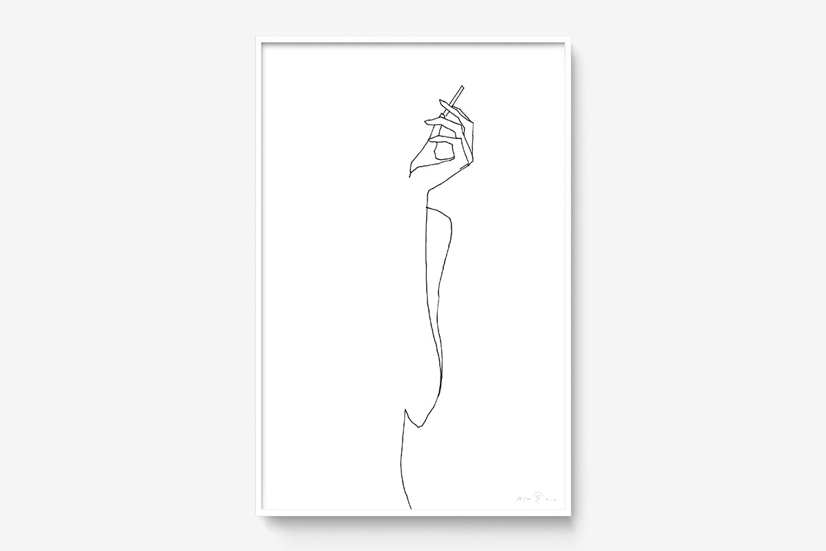 FredericForest_Grammatical_Print_MinimalDrawingArt_50x70cm_WomanSmoking_Framed_White