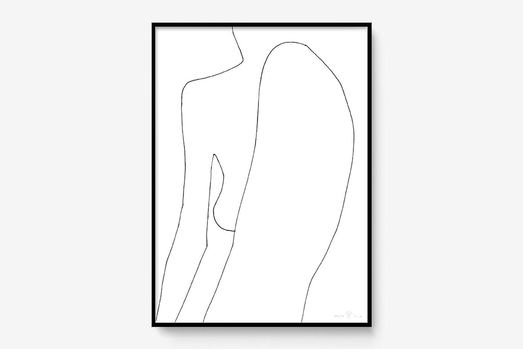 FredericForest_Grammatical_Print_MinimalDrawingArt_50x70cm_WomanStanding3_Framed_Black
