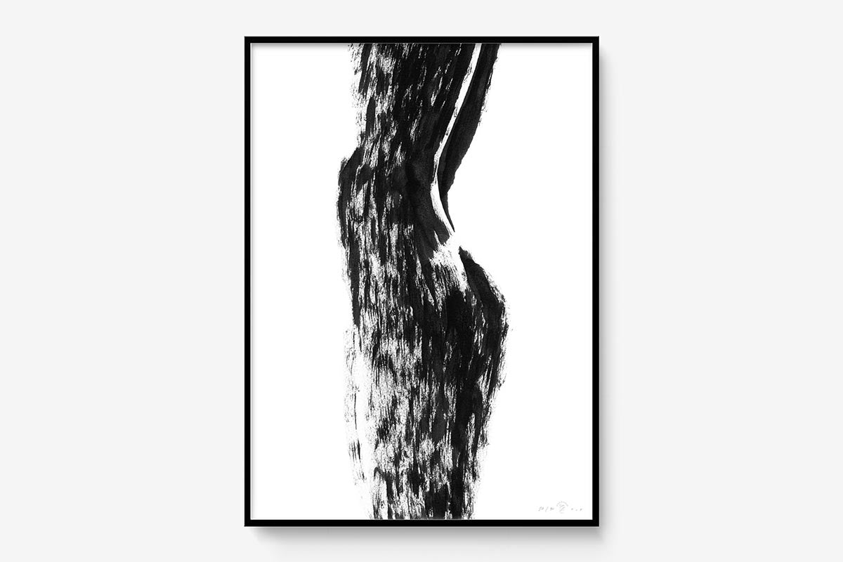 FredericForest_Grammatical_Print_MinimalDrawingArt_50x70cm_WomanStandingShadow_Framed_Black