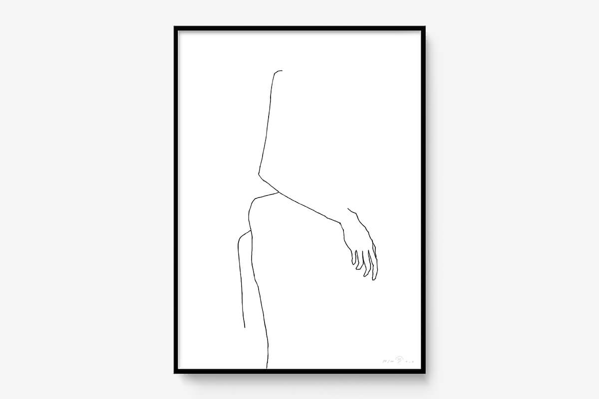 FredericForest_Grammatical_Print_MinimalDrawingArt_50x70cm_WomanWaiting4_Framed_Black