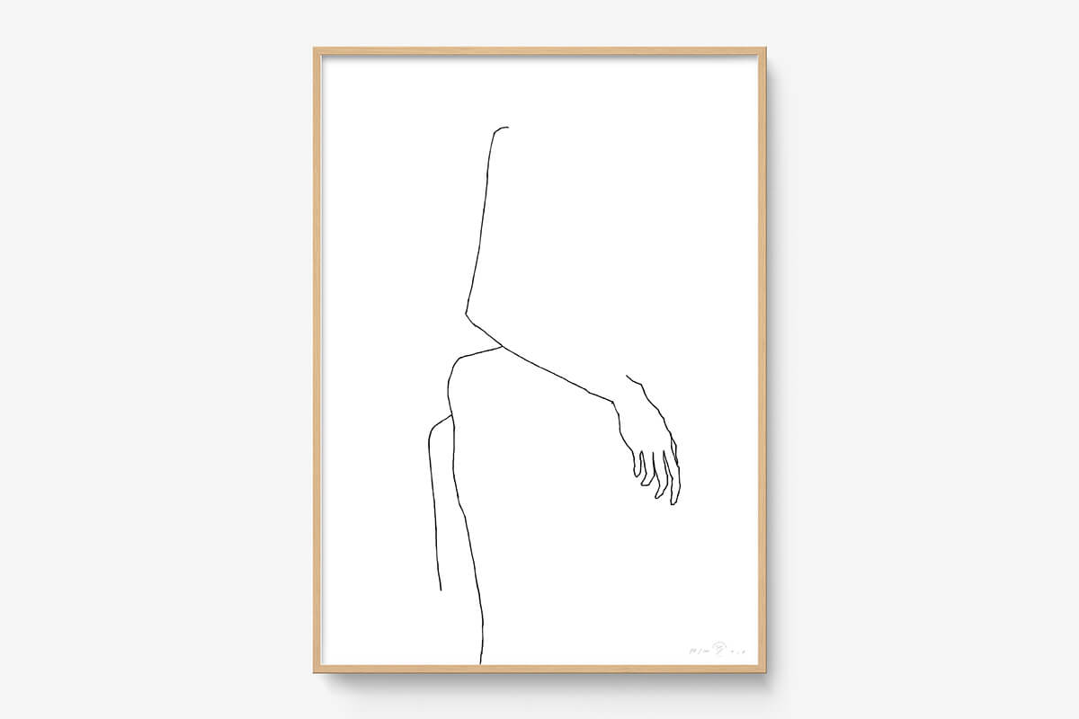 FredericForest_Grammatical_Print_MinimalDrawingArt_50x70cm_WomanWaiting4_Framed_Natural