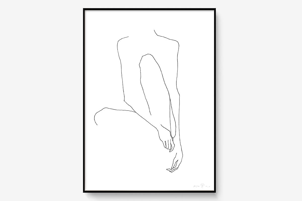FredericForest_Grammatical_Print_MinimalDrawingArt_70x100cm__WomanSitting1_Framed_Black