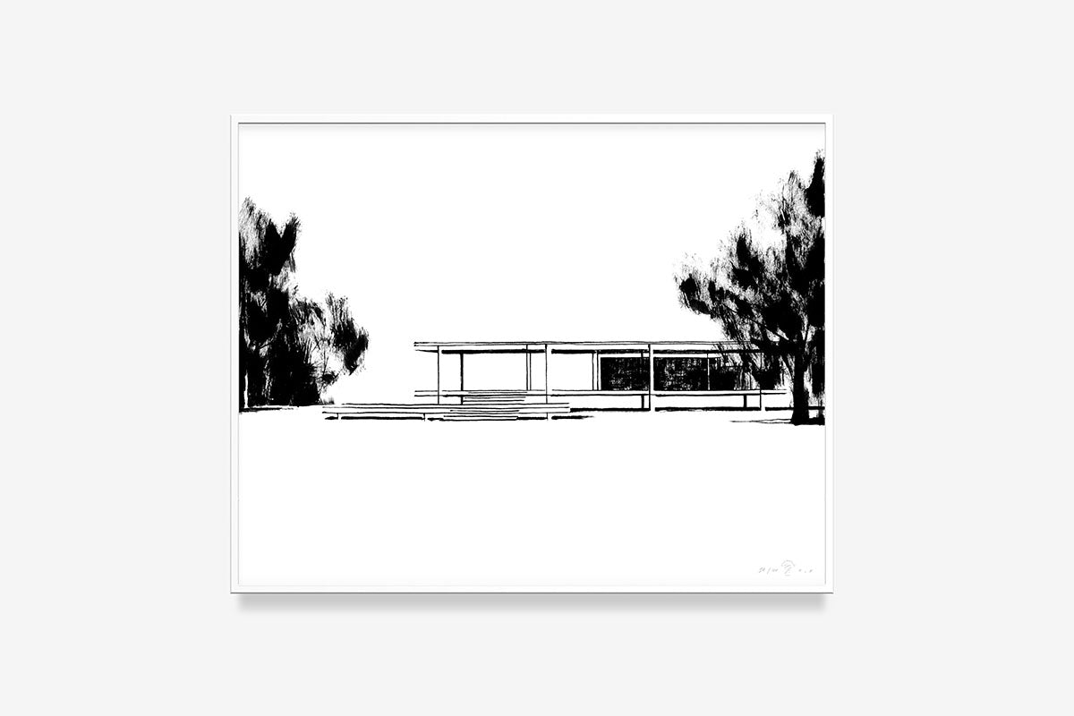 Grammatical_FredericForest_50x70_FarnsworthHouse2_Framed_White