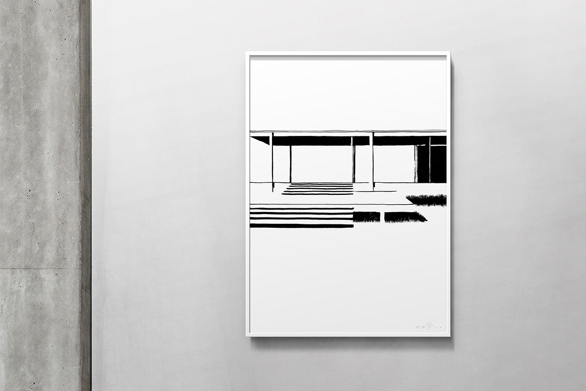 FredericForest_Grammatical_Neutral_MinimalDrawingArt_50x70cm_FarnsworthHouse1_MiesVanDerRohe_Scene5