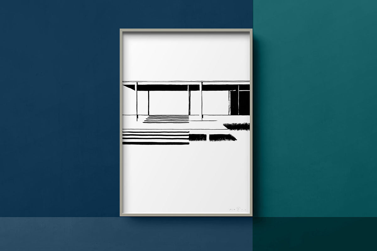 FredericForest_Grammatical_Neutral_MinimalDrawingArt_50x70cm_FarnsworthHouse1_MiesVanDerRohe_Scene7