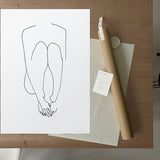 FredericForest_Grammatical_Neutral_MinimalDrawingArt_50x70cm_WomanSitting3_Package