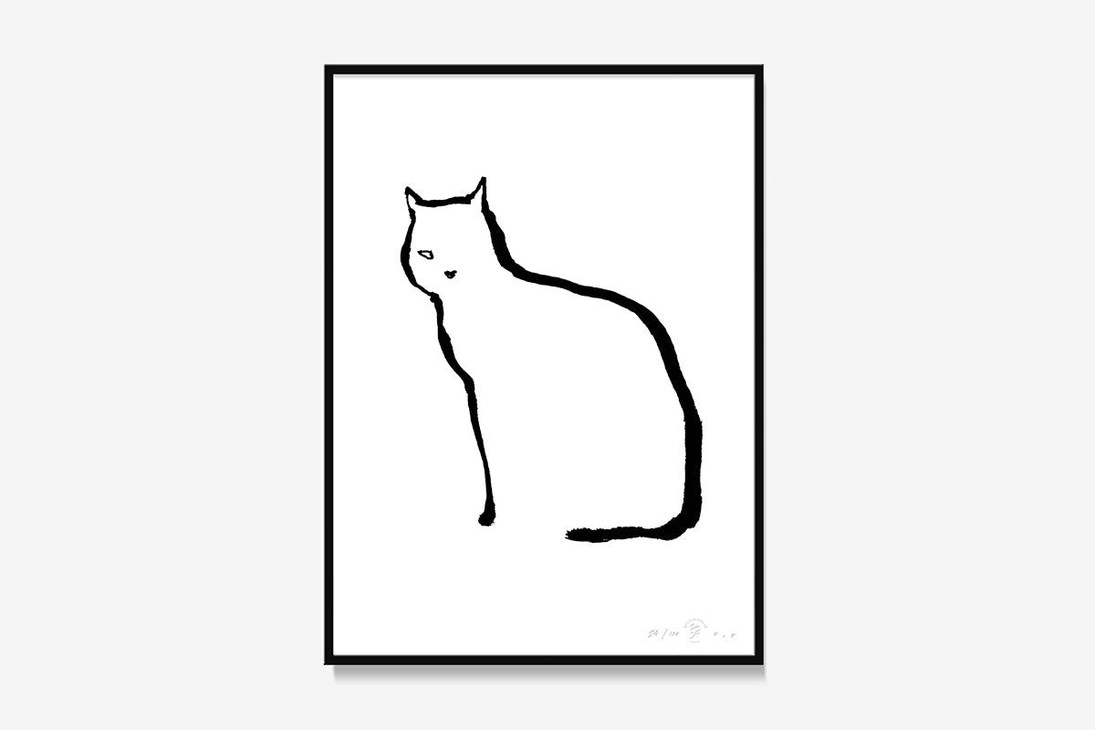 FredericForest_Grammatical_Print_MinimalDrawingArt_30x40cm_Cat_Framed_Black