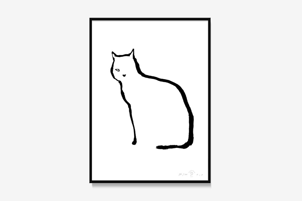 FredericForest_Grammatical_Print_MinimalDrawingArt_30x40cm_Cat_Framed_Black