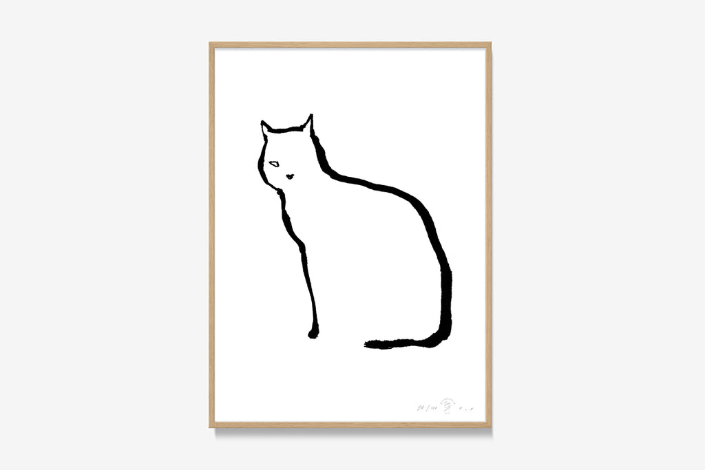FredericForest_Grammatical_Print_MinimalDrawingArt_30x40cm_Cat_Framed_Natural