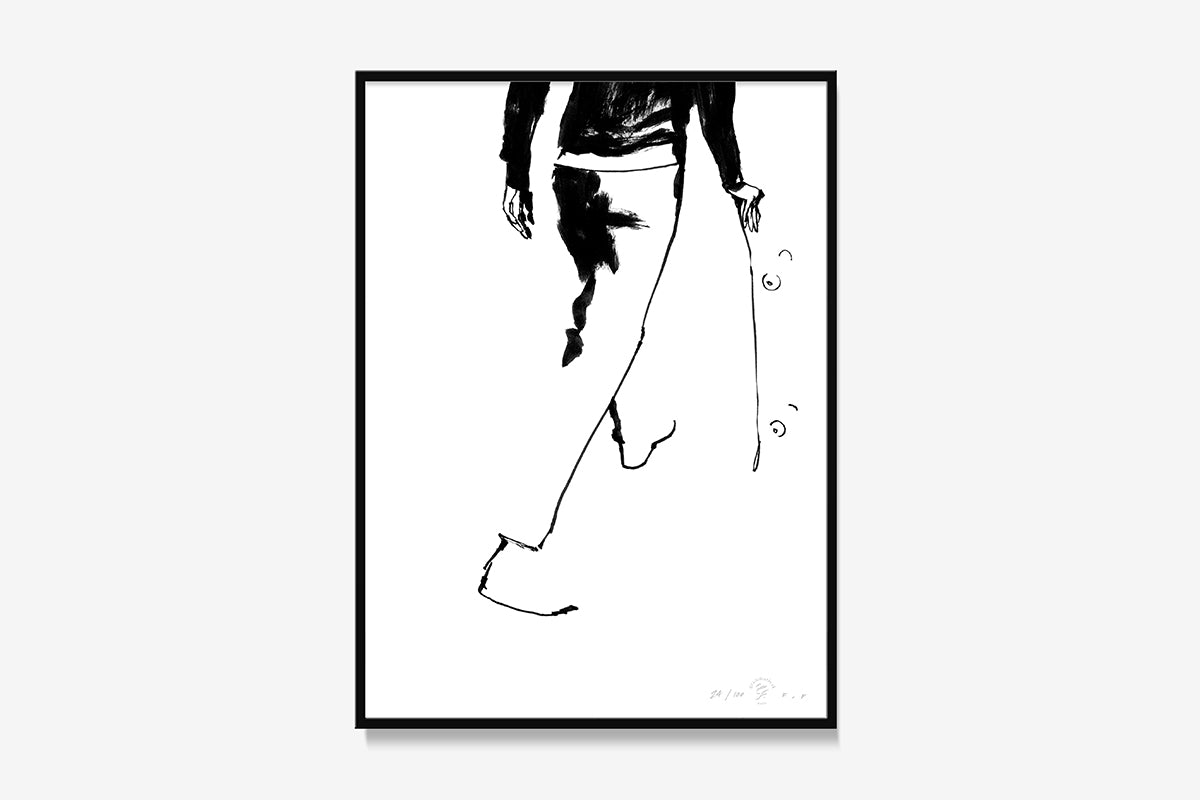 FredericForest_Grammatical_Print_MinimalDrawingArt_30x40cm_Skateboarding1_Framed_Black