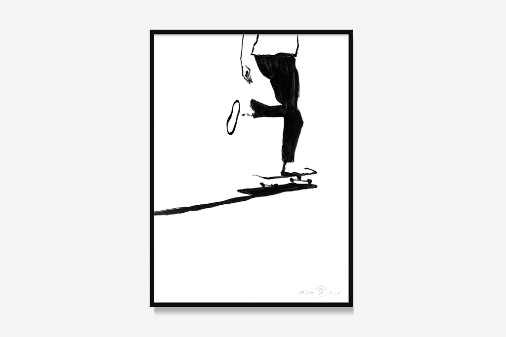FredericForest_Grammatical_Print_MinimalDrawingArt_30x40cm_Skateboarding3_Framed_Black
