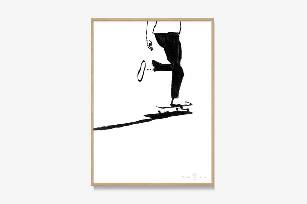 FredericForest_Grammatical_Print_MinimalDrawingArt_30x40cm_Skateboarding3_Framed_Natural