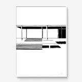 FredericForest_Grammatical_Print_MinimalDrawingArt_50x70cm_FarnsworthHouse1_Framed_White