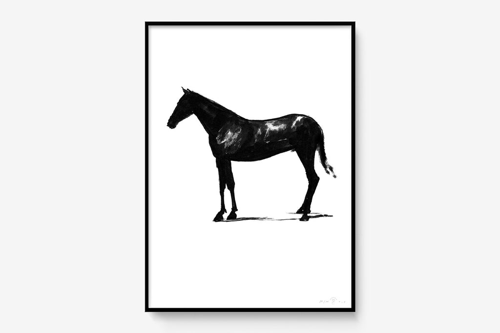 FredericForest_Grammatical_Print_MinimalDrawingArt_50x70cm_Horse10_Framed_Black