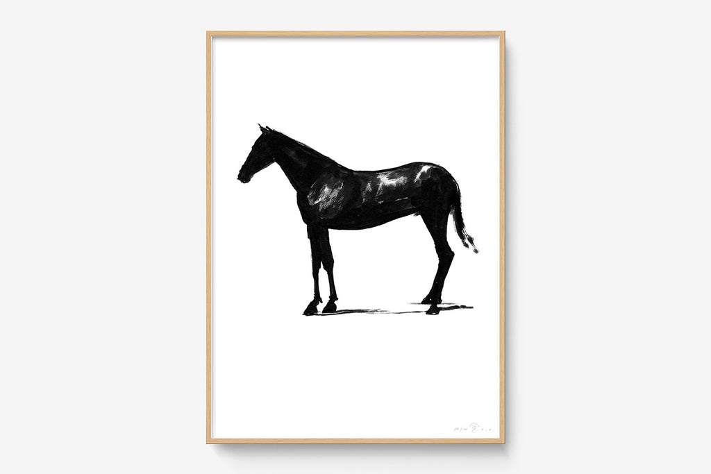 FredericForest_Grammatical_Print_MinimalDrawingArt_50x70cm_Horse10_Framed_Natural