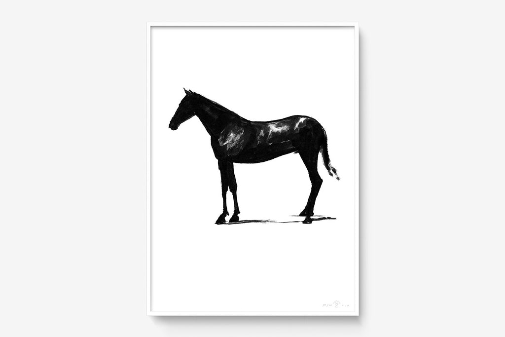 FredericForest_Grammatical_Print_MinimalDrawingArt_50x70cm_Horse10_Framed_White