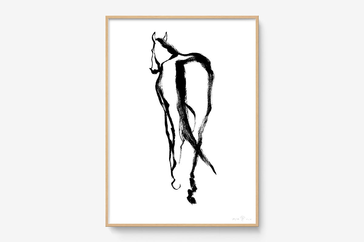 FredericForest_Grammatical_Print_MinimalDrawingArt_50x70cm_Horse2_Framed_Natural