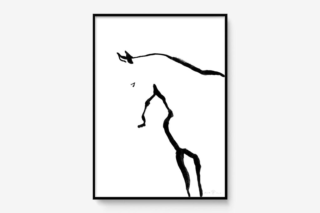 FredericForest_Grammatical_Print_MinimalDrawingArt_50x70cm_Horse4_Framed_Black