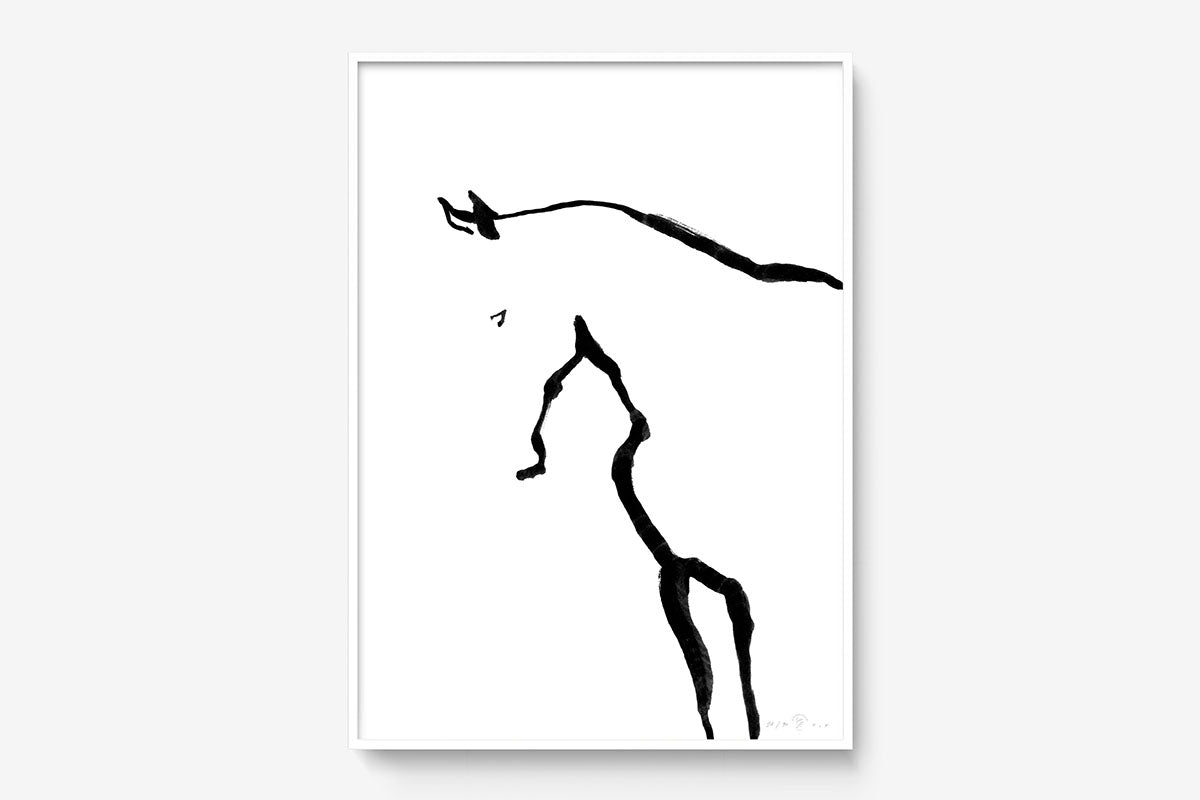 FredericForest_Grammatical_Print_MinimalDrawingArt_50x70cm_Horse4_Framed_White
