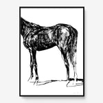 FredericForest_Grammatical_Print_MinimalDrawingArt_50x70cm_Horse6_Framed_Black