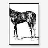 FredericForest_Grammatical_Print_MinimalDrawingArt_50x70cm_Horse6_Framed_Black