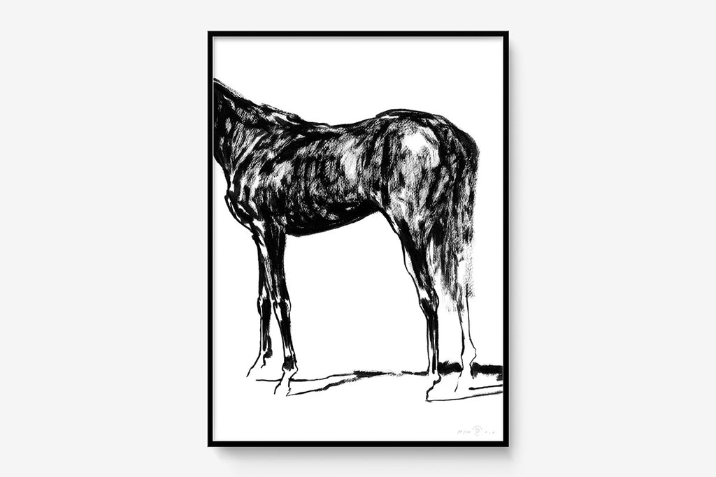 FredericForest_Grammatical_Print_MinimalDrawingArt_50x70cm_Horse6_Framed_Black