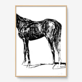 FredericForest_Grammatical_Print_MinimalDrawingArt_50x70cm_Horse6_Framed_Natural