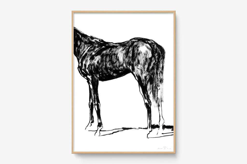 FredericForest_Grammatical_Print_MinimalDrawingArt_50x70cm_Horse6_Framed_Natural