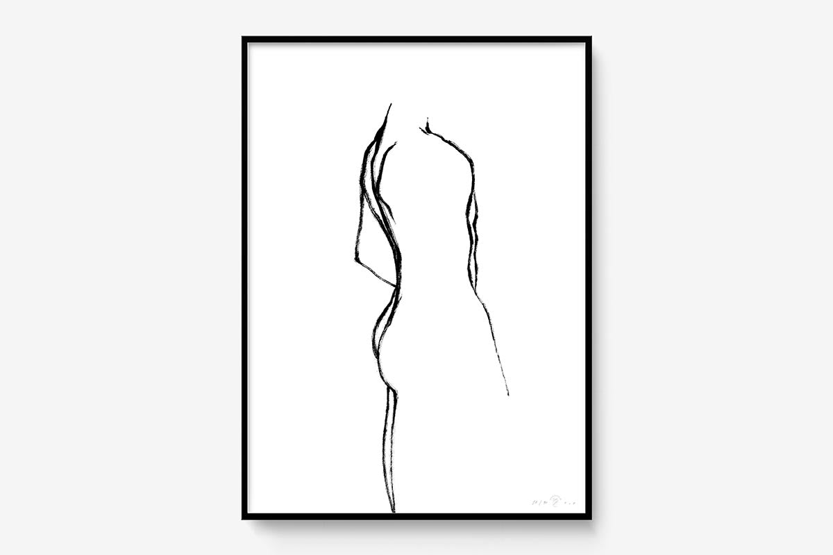 FredericForest_Grammatical_Print_MinimalDrawingArt_50x70cm_ManStanding1_Framed_Black