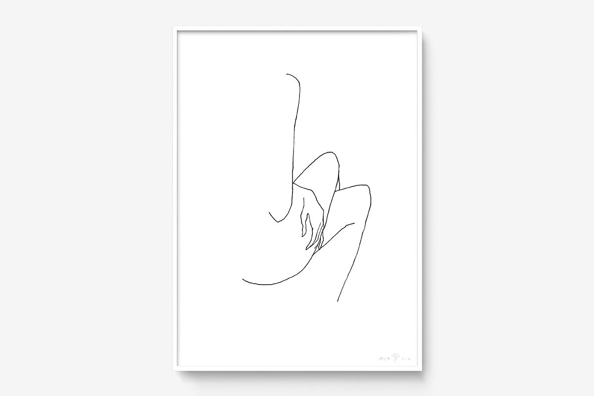 FredericForest_Grammatical_Print_MinimalDrawingArt_50x70cm_WomanCrossingHerLegs_Framed_White
